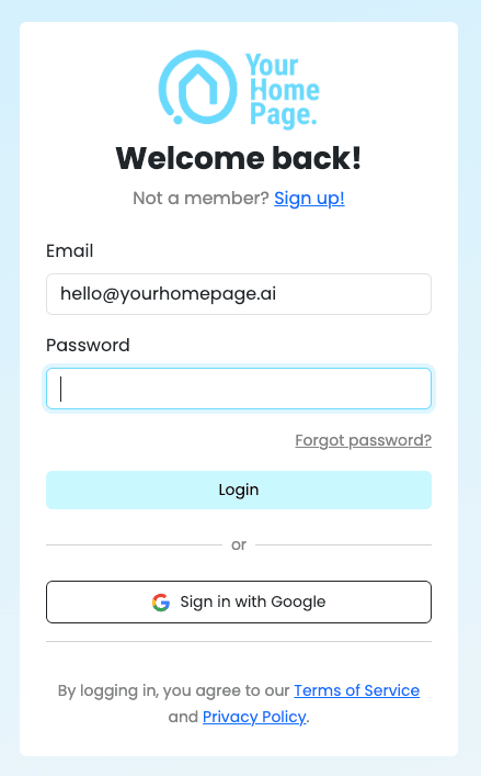 Log in to Your Home Page