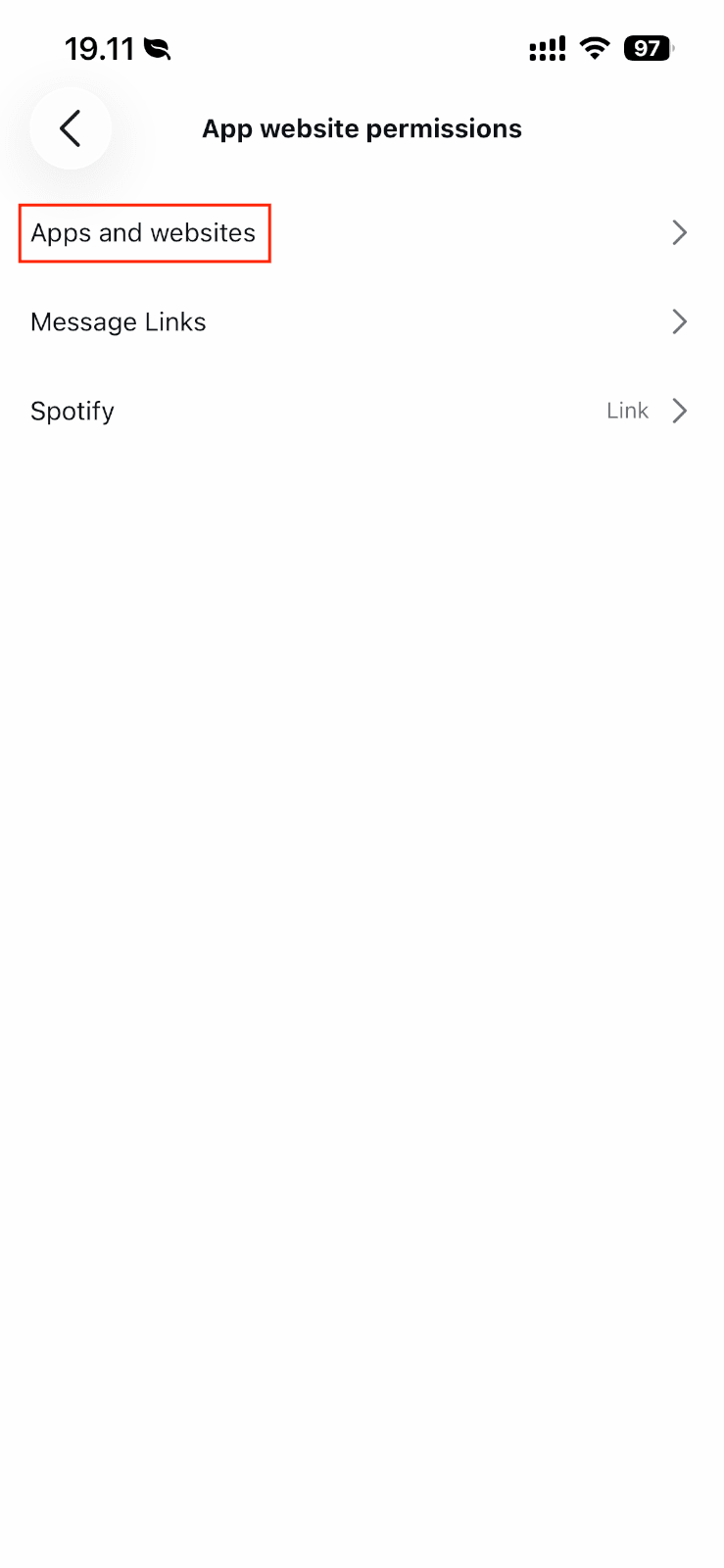 App website permissions — Apps and websites
