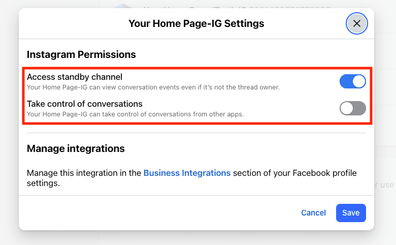 Your Home Page-IG settings — Instagram permissions
